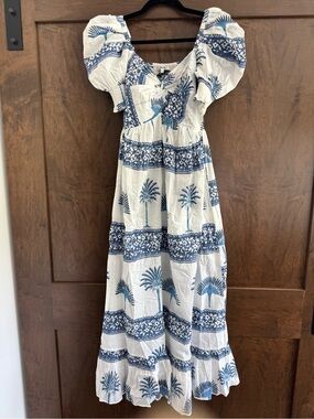 NWT Celina Moon Palm Tree Puff Sleeve Dress